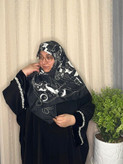روسری سفید مشکی ابریشم ژاکارد هایکوالیتی وارداتی سایز ۱۲۰ دور دست دوز_کد۱۸۳