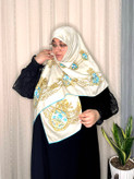 روسری ابریشم ژاکارد وارداتی نگینکاری سایز ۱۴۰ دور دست دوز _کد۱۹۸