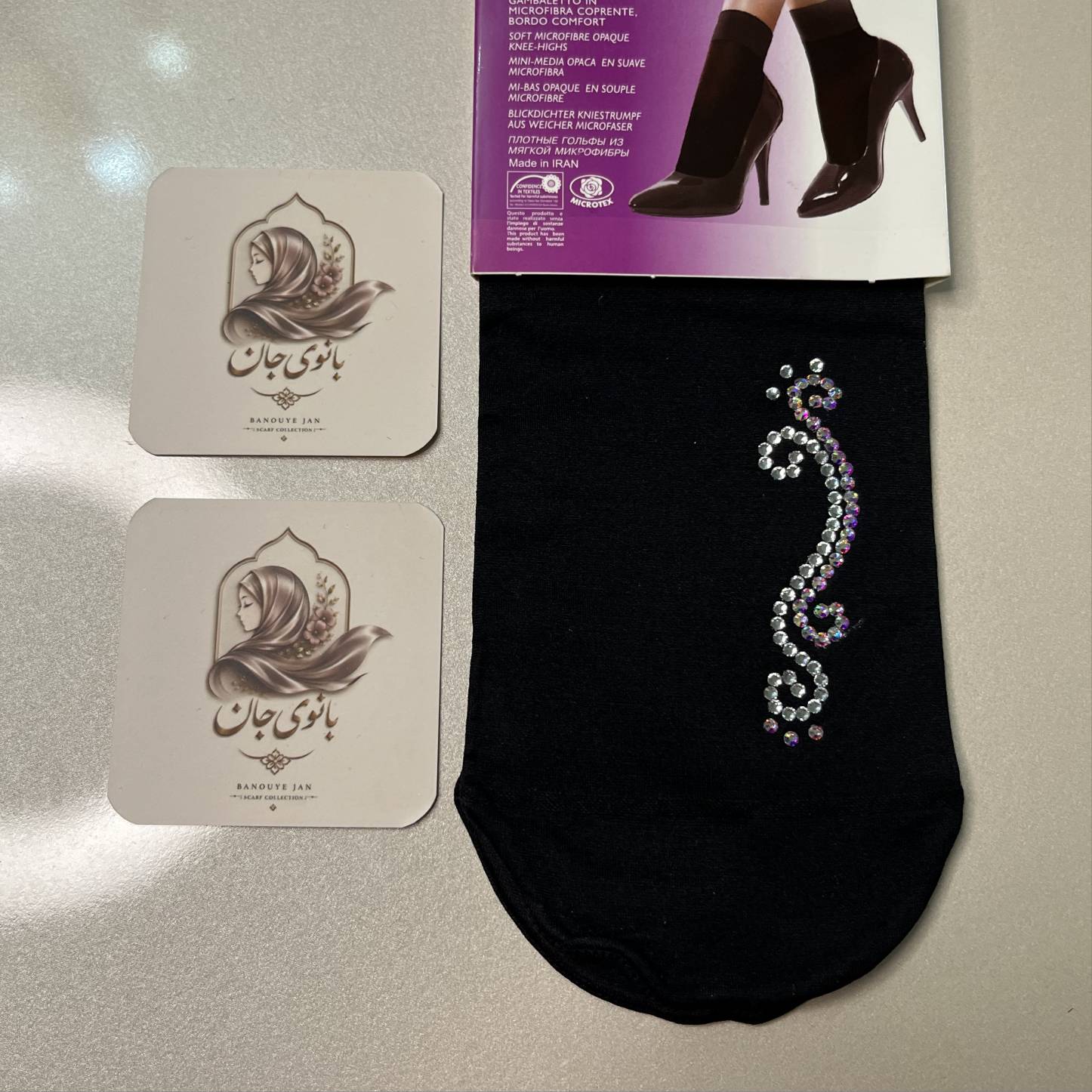 جوراب مجلسی مشکی نگینی ۳۱۹