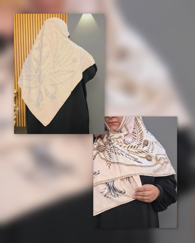 روسری ابریشم کجراه دو رو | سایز ۱۴۰ دستدوز فرانسوی | بانوی جان کد ۳۷۷
