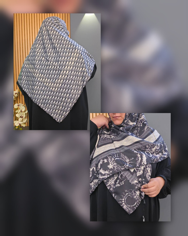 روسری ابریشم کجراه دو رو | سایز ۱۴۰ دستدوز فرانسوی | بانوی جان کد ۳۷۷